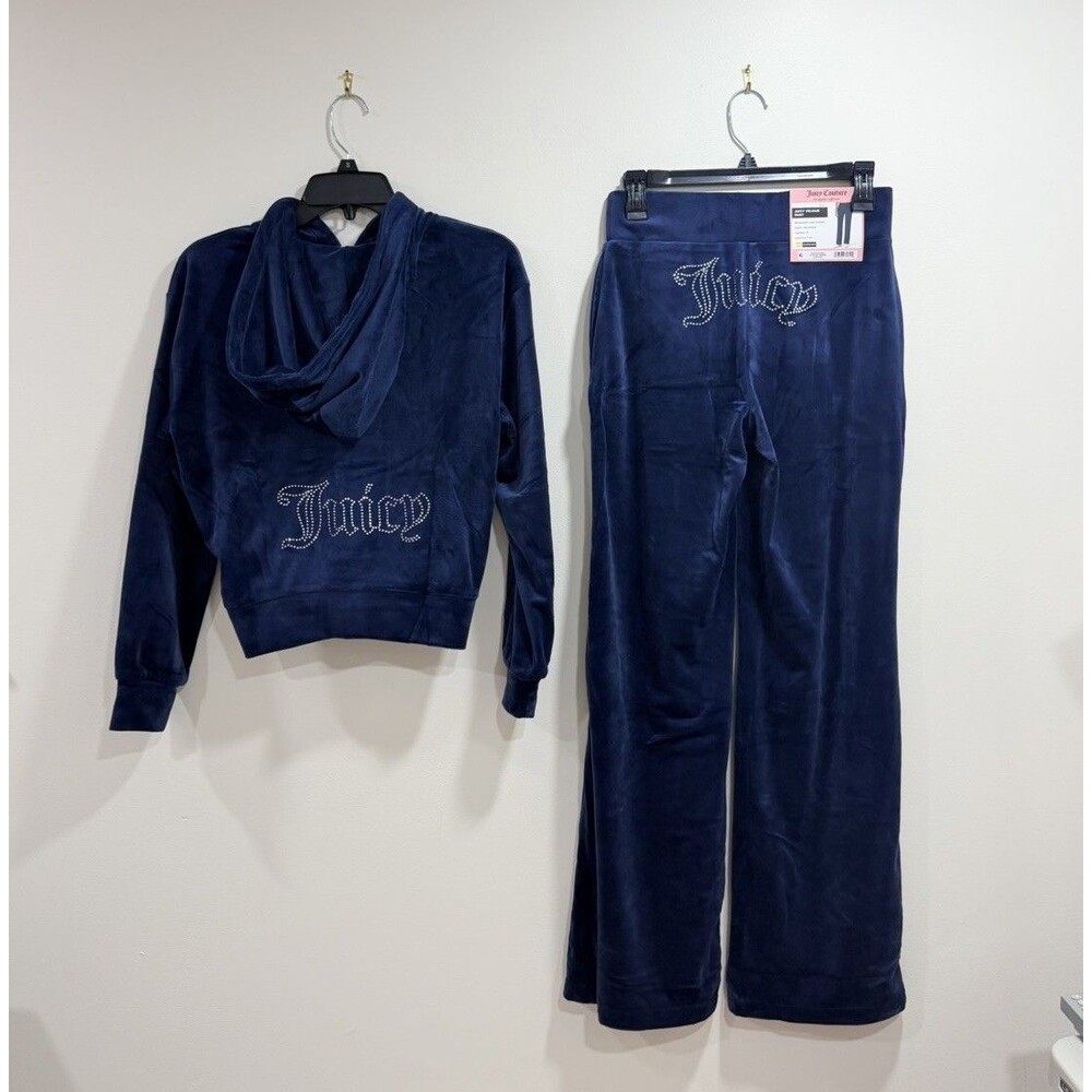 Juicy Couture NWT Bling Velour Tracksuit Set XS Atlantis Navy Rhinestone Logo